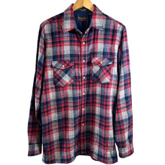 Vintage Christopher Hart Red Blue Plaid Wool Blend Men's LT Large Tall Korea - Picture 2 of 5
